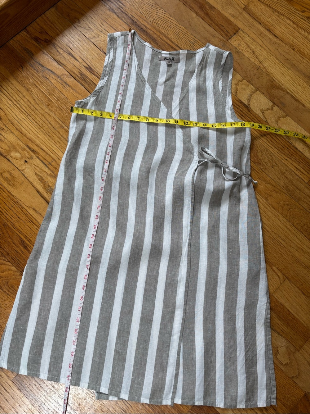 Flax Striped Wrap Tank Dress - Gray & White size small EUC - Picture 5 of 8